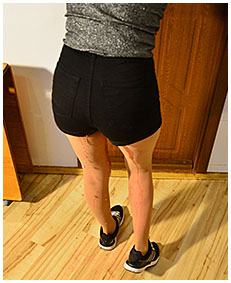girl wets her high waist black jeans shorts pantyhose 5