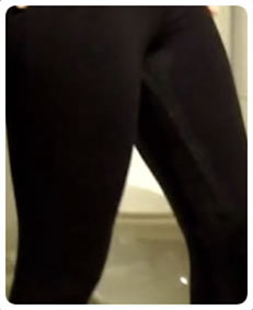 Lycra pants wetting accident while cleaning the bathroom