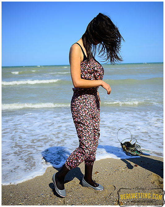 Nice day at the beach makes damp pantyhose and panties