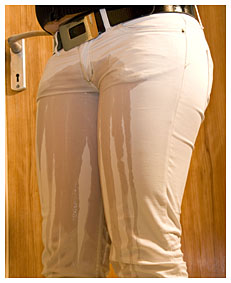 New model Dominika pees in white skin tight jeans