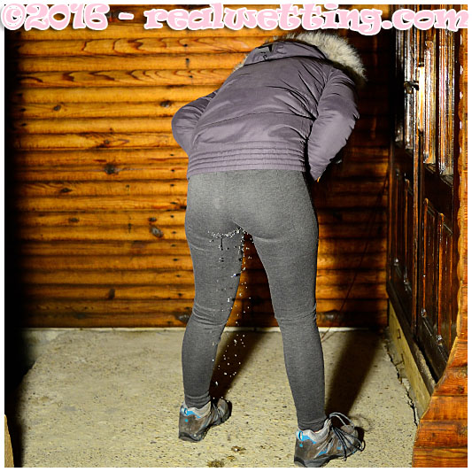 Out of control bladder explosion after she went running in her tights and shoes accident