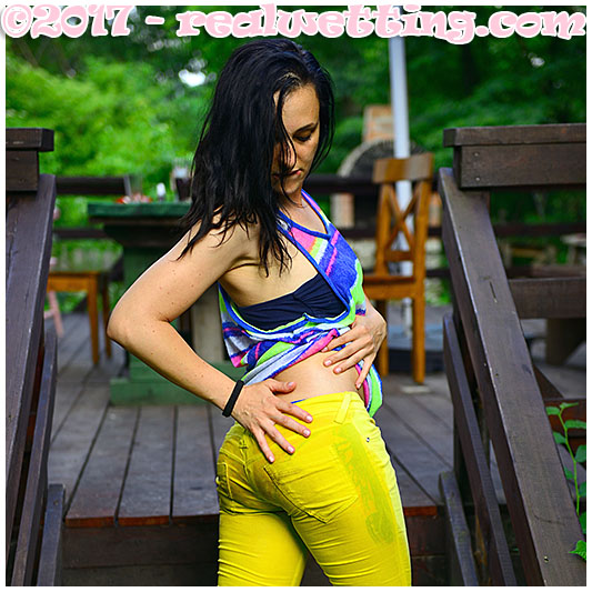 Monica pisses her yellow pants again in the same day. Rewetting experience from monica!