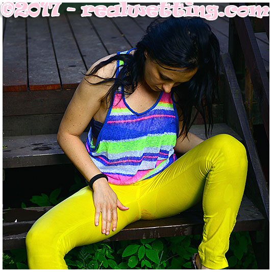 Monica pisses her yellow pants again in the same day. Rewetting experience from monica!