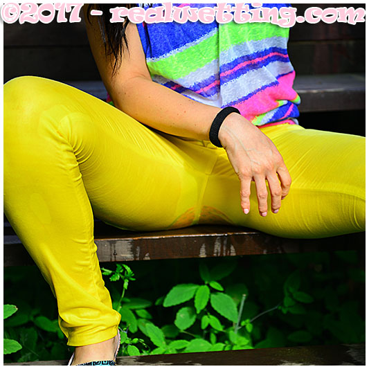 Monica pisses her yellow pants again in the same day. Rewetting experience from monica!