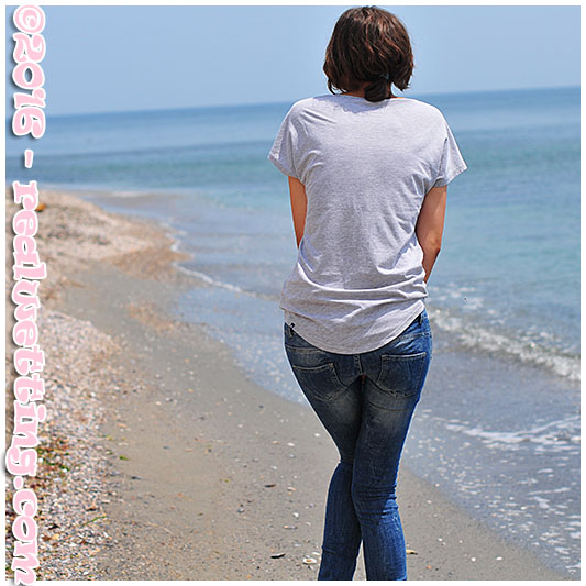 Tight jeans soaking on the beach with Natalie