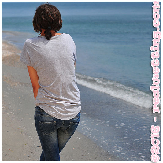 Tight jeans soaking on the beach with Natalie