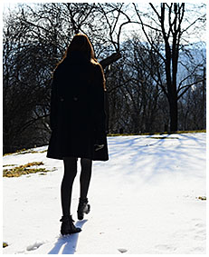 teen pisses gray tights on a orchard in winter 02