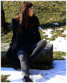 teen pisses gray tights on a orchard in winter 05