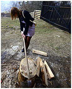 accident while cutting wood girl wets herself splitting wood for the fireplace 02