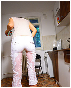 playing darts makes natalie wet her white pants  pissing herself 03