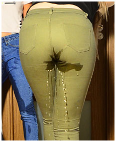 two ladies piss their jeans in front of the locked door wetting themselves 2