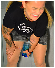 girl pees through pantyhose panties into glass 1