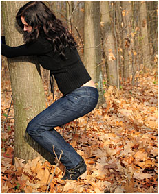 Tied to a tree Antonia pisses her jeans wetting herself