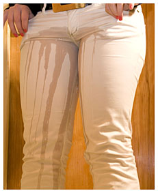 New model Dominika pees in white skin tight jeans