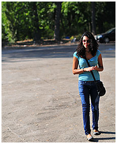 sara is wetting jeans on purpose in the parking lot 0