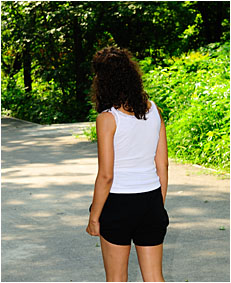 Taking a walk in the park Sara wets her shorts